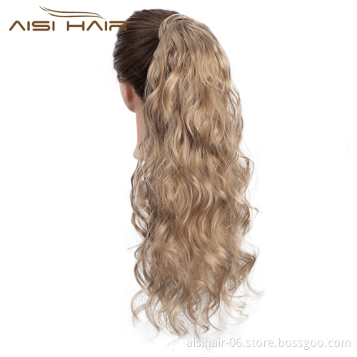 Aisi Hair Wholesale Long Wavy Wrap Around Ponytail Hairpieces Long Body Wave Brown Synthetic Ponytails Hair Extensions For Women